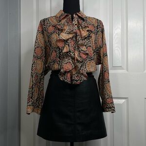 Ralph Lauren Black and Orange Floral Ruffle Blouse